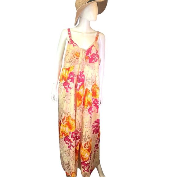 Klozlyne‎ womens sz 2XL orange purple floral ruched front maxi cotton sundress - Picture 1 of 7